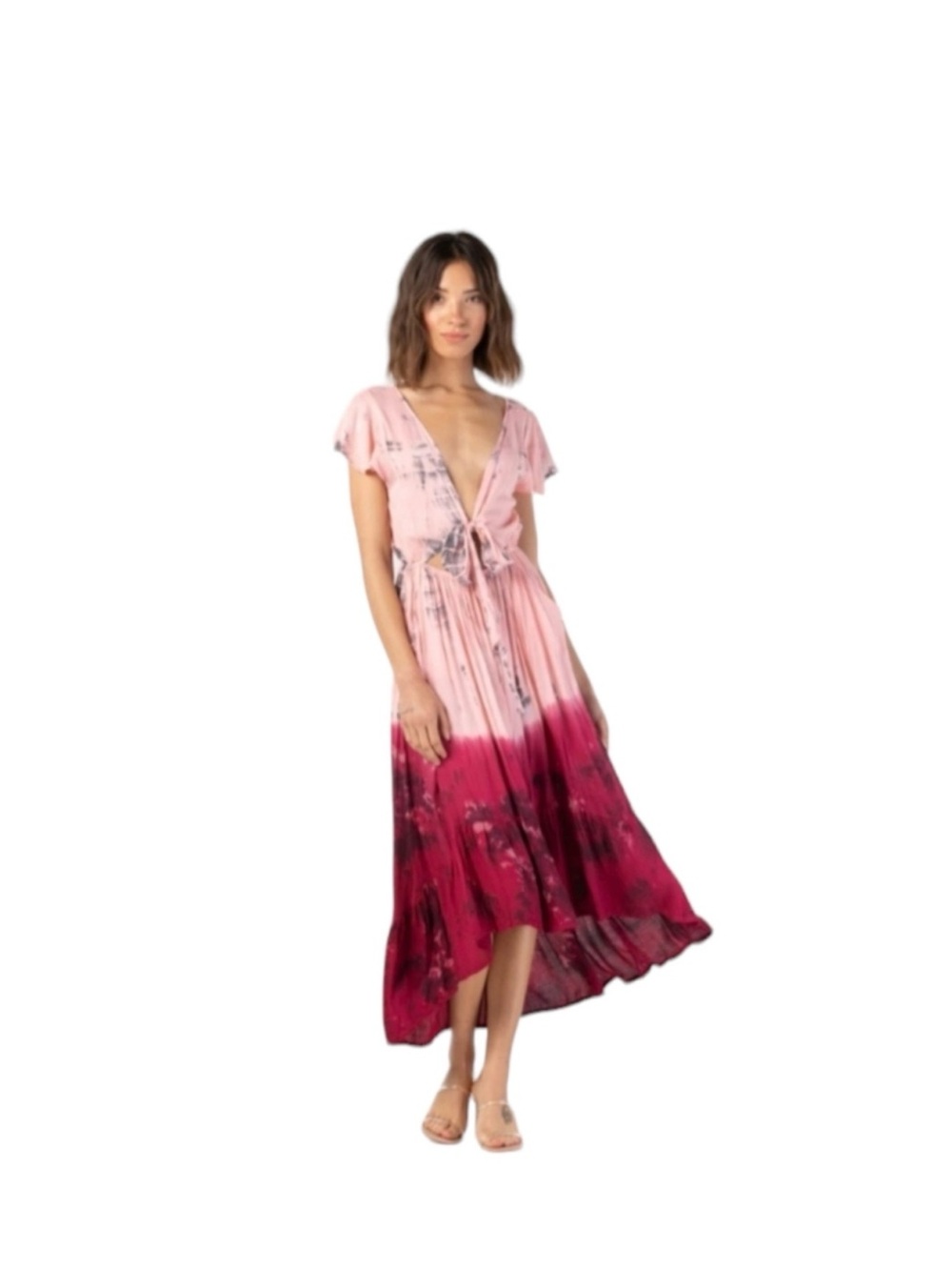 Tiare Hawaii Pink to Burgundy Tie-Dye Maxi Dress
